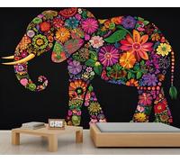Elephant Mural 150x105cm Boho Mandala Floral Mural Wallpaper Exotic Style Wallpaper for Living Room Elephant Wall Decor (Not Peel n' Stick)
