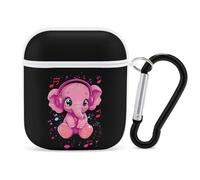 Elephant Music Cute Earbuds Case Compatible with Airpods 1/2 Wireless Headphones Cover with Carabiner