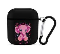 Elephant Music Cute Earbuds Case Compatible with Airpods 1/2 Wireless Headphones Cover with Carabiner