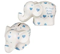 Elephant 'My First Money Bank' Ceramic Money Box with Blue Hearts 5572