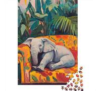Elephant Napping on A Couch 1000-Piece Puzzle for Adults, 38x26cm/1000pcs, A Weekend Activity at Your Own Pace; White Card Pieces with Reduced Dust