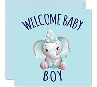 Elephant New Baby Card - Welcome Baby Boy - Congratulations its a Boy Cards Newborn, Well Done Congrats New Cards, Welcome To The World Home Gifts, 145mm Greeting Cards parents