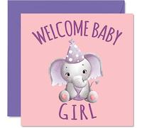Elephant New Baby Card - Welcome Baby Girl - Congratulations Its a Girl Cards Newborn, Well Done Congrats New Cards, Welcome To The World Home Gifts, 145mm Parents Greeting Cards