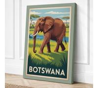 Elephant of Botswana Vintage Canvas Wall Art Print 36x24 Inch