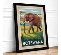 Elephant of Botswana Vintage Framed Wall Art Print A1 (84.1×59.4cm) Black, Wall Decor for Living Room, Bedroom, Office & Home, Ready to Hang, Art Gift