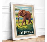 Elephant of Botswana Vintage Framed Wall Art Print A1 (84.1×59.4cm) White, Wall Decor for Living Room, Bedroom, Office & Home, Ready to Hang, Art Gift