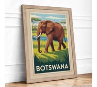 Elephant of Botswana Vintage Framed Wall Art Print A3 (42×29.7cm) Oak, Wall Decor for Living Room, Bedroom, Office & Home, Ready to Hang, Art Gift