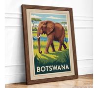 Elephant of Botswana Vintage Framed Wall Art Print A4 (29.7×21cm) Walnut, Wall Decor for Living Room, Bedroom, Office & Home, Ready to Hang, Art Gift