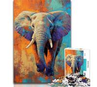 Elephant Oil Painting 1000 Piece Jigsaw Puzzle for Adults And Teenagers,Toys Educational Games Stress Relieving Suitable for Desktop Decoration (38x26cm)