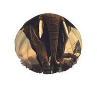 Elephant On A Bridge Double Layered Shower Cap For Women Reusable Suitable For Bathing Spa