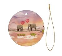 Elephant On A Bridge Full Double-Sided Printed Diameter 7.3cm Holiday Party Decoration Halloween And Christmas Ceramic Circular Pendant