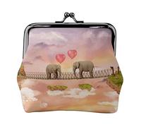 Elephant On A Bridge Full Double-Sided Printed Pattern Women's and Girls' Fashionable Leather Kiss Lock Coin Purse Card Bag