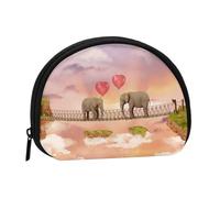 Elephant On A Bridge Full Format Printed Polyester Portable Mini Storage Bag Shell Shaped Wallet Small Coin Wallet Shell Storage Bag