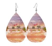 Elephant On A Bridge Leather Earring For Women Teardrop Pierced Leather Earrings Set Birthday Xmas Jewelry Gifts For Women