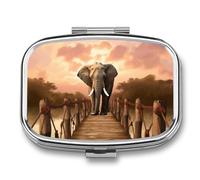 Elephant on A Bridge Pill Box for Pocket Square Pill Box 2 Compartment Decorative Portable Travel Pill Holder Tablet Vitamin Organizer Mini Pill Case
