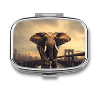 Elephant On A Bridge Pill Box Medicine Pill Organizer Small Pill Case Travel Pill Container Portable Pill Case for Pocket 2 Compartment Pill Holder Pill Boxes for Travel