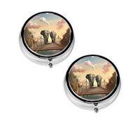 Elephant On A Bridge Print Pill Box 3 Compartment Medicine Pill Case,Portable for Pocket Or Purse Pill Organizer Decorative Metal Medicine Vitamin Organizer Unique Gift