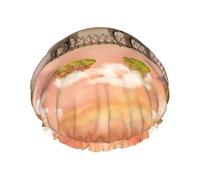 elephant on a bridge Printed Bathing Hats, Dual Layer Reusable Headgear, Large Hair Cover For Daily Skin Care