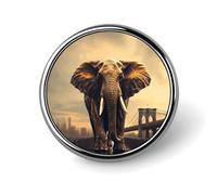 Elephant On A Bridge Round Badge Brooch Fashion Lapel Tie Pins Lightweight Metal Brooch Badge For Men Women Costume Decorative Accessory