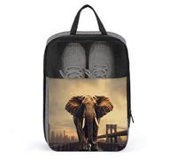Elephant On A Bridge Shoe Bag Travel Shoe Organizer Water-Resistant Shoe Pouch with Zipper Sneaker Dust Bag, gray, One Size, Modern