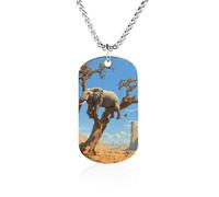Elephant on A Dead Tree Couples Memorial Necklaces for Women Men Square Titanium Steel Chains Pendant Jewelry Gift