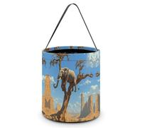 Elephant on A Dead Tree Halloween Tricking Or Treating Bucket Bags Reusable Candy Basket Tote Pumpkin Party Favor Bag