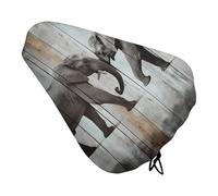 Elephant on Wood Bike Seat Cushion Cover Soft Padded Bike Seat Cover for Men Women Comfort, Waterproof Road Bikes Saddle Covers with Drawstring Replacement Exercise Seats Cushion for Mountain Bikes