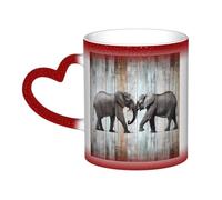 Elephant on Wood Coffee Mug with Handle 11 Oz, Color Changing Cups In The Sky, Heat Sensitive Magic Funny Art Mug, Unique Coffee Tea Cup Porcelain Mugs Gift for Women Men Red