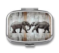 Elephant on Wood Pill Box Medicine Pill Organizer Small Pill Case Travel Pill Container Portable Pill Case for Pocket 2 Compartment Pill Holder Pill Boxes for Travel