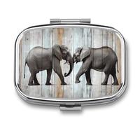 Elephant on Wood Pill Case with 2 Compartment, Pill Organizer Portable Square Pill Box,Vitamin Pill Organizer for Pocket Purse and Travel