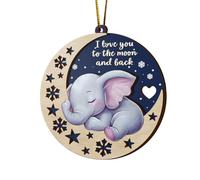 Elephant Ornament, 3" Wooden Christmas Tree Hanging Decoration, Cute Baby Elephant Sleep Ornaments, Funny Gift for Newborn, New Baby Keepsake Ornament, I Love You to The Moon and Back