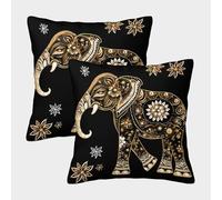 Elephant Ornate Design-Indian Folk Art Style Pillow Covers 2 Pack Cozy Pillowcase Available All Seasons Cushion Cover with Zipper Decor Sofa for Living Room Bedroom 40x40cm