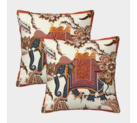 Elephant Ornate Design-Indian Traditional Pattern Pillow Covers 2 Pack Cozy Pillowcase Art Cushion Case with Zipper Decorative for Couch Livingroom 40x40cm