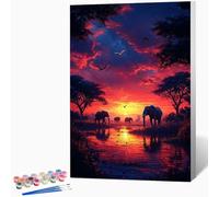 Elephant Paint by Numbers for Adults, Animal Adult Paint by Numbers Canvas Kits, Hobbies for Adults Women, DIY Color Oil Painting Acrylic Painting for Beginners, Gifts, Room Decor 16x20in -WX251097