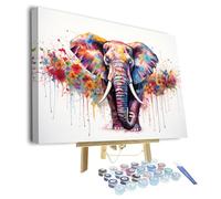 Elephant Paint by Numbers for Adults Beginner Framed Animals DIY Adult Paint by Number Kits on Canvas Colorful Blooming Flowers Oil Paint by Numbers Acrylic Painting Art Crafts 16"x20"