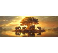 Elephant Paint by Numbers for Adults Beginners, 18x53 Inch Large Paint by Numbers Sunset, Easy DIY Acrylic Oil Painting by Numbers for All Ages Crafts for Home Wall Decor Gift (Without Frame)-H863