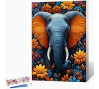 Elephant Paint by Numbers for Adults, Flowers Adult Paint by Numbers Canvas Kits, Hobbies for Adults Women, DIY Color Oil Painting Acrylic Painting for Beginners, Gifts, Decor 12x16 Inch -WX251065