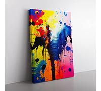 Elephant Paint Splash No.1 Abstract Canvas Wall Art Print Ready to Hang, Framed Picture for Living Room Bedroom Home Office Décor, 50x35 cm (20x14 Inch)