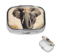 Elephant Painting Square Metal Pill Box 2 Compartment Cute Travel Pill Organizer Case Portable Medicine Vitamin Organizer Pill Case for Women Men Travel Unique Gift