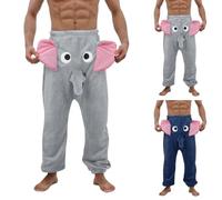 Elephant Pants Men Funny Pajama Bottoms Novelty Humorous 3D Cute Animal Flannel PJS Shorts with Long Nose and Big Ears Soft Nightwear Loungewear Fleece Trousers Prank Gifts Couple Strange Pyjamas