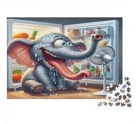 Elephant Paperboard Elephant Stealing Food from Fridge Classic Jigsaw Puzzle Family Friendly Relaxing Activity 38x26cm/1000pcs