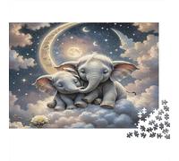 Elephant Paperboard Two Baby Elephants Cuddling on Clouds Classic Jigsaw Puzzle Beginner Friendly Mind Stimulating 38x26cm/1000pcs