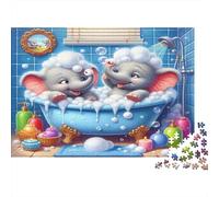 Elephant Paperboard Two Baby Elephants in Bathtub with Bubbles Classic Jigsaw Puzzle Collectible Secret Santa Gift 38x26cm/1000pcs