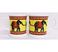 Elephant Parade Mugs Fine Bone China Set of 2 Small Tankard 9oz 250ml Colourful Elephant Cups Hand Decorated UK
