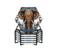 Elephant Pattern Coasters Set of 6 Ceramic Coaster with Holder Absorbent Coasters for Drinks Heat Resistant Coffee Table Coasters Cup Pad for Kitchen Office Home Decoration