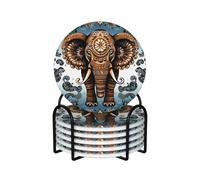 Elephant Pattern Coasters Set of 6 Ceramic Coaster with Holder Absorbent Coasters for Drinks Heat Resistant Coffee Table Coasters Cup Pad for Kitchen Office Home Decoration
