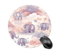 Elephant Pattern Round Mouse Pad, Non-Slip Rubber Base Waterproof Washable, Computer Mouse Mat for Office Gaming Studying, Premium-Textured Durable Portable Circle Mousepad for Desktop PC Notebook