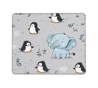 Elephant Penguin Mouse Pad Animal Gaming Mouse Mat with Stitched Edges Non-Slip Rubber Base Mousepad for for PC Laptop 22x18cm