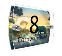 Elephant Personalised House Number Sign - Modern Watercolour Style Plaque with Custom Door Number & Street Name - Weatherproof Acrylic Address Sign for Outdoor Use New Home House Warming Gift (R078)