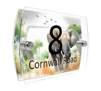 Elephant Personalised House Number Sign - Modern Watercolour Style Plaque with Custom Door Number & Street Name - Weatherproof Acrylic Address Sign for Outdoor Use New Home House Warming Gift (R057)